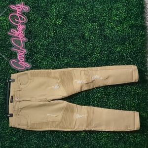 Paris Moto Biker Denim Jeans Stretch Tan 34